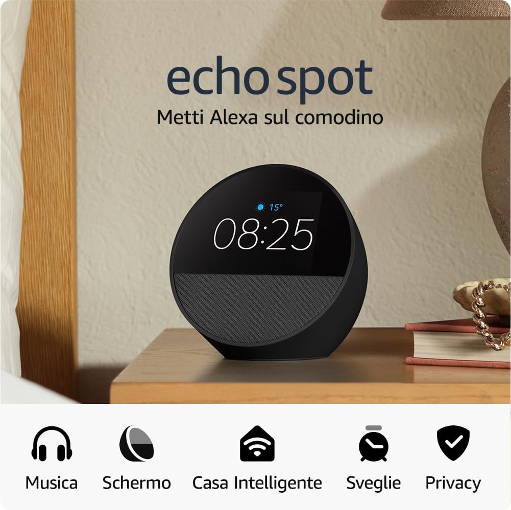 Sveglia Amazon Echo Spot (modello 2024): Scopri il tuo nuovo assistente intelligente!
